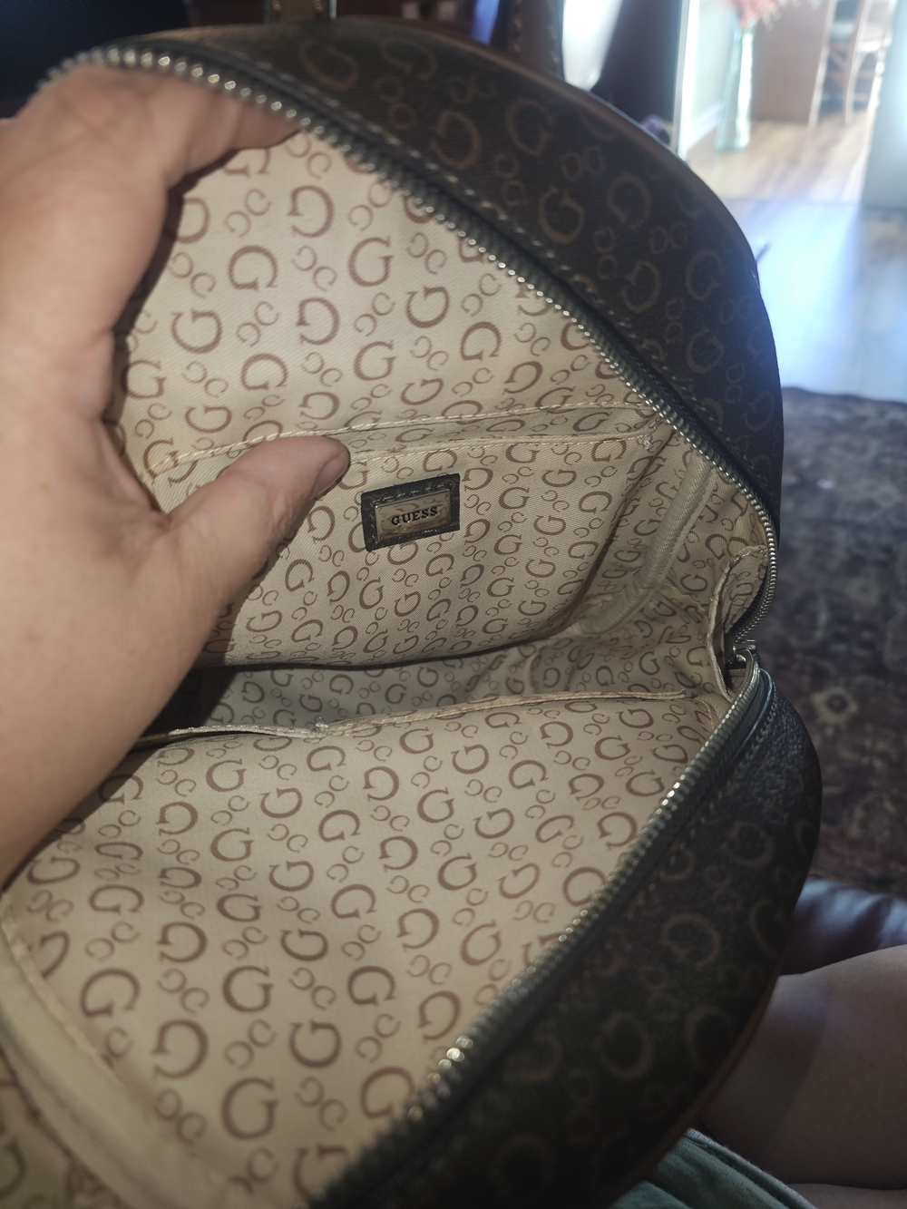 GUESS Brown/Tan Monogram Mini Backpack - Picture 2 of 8